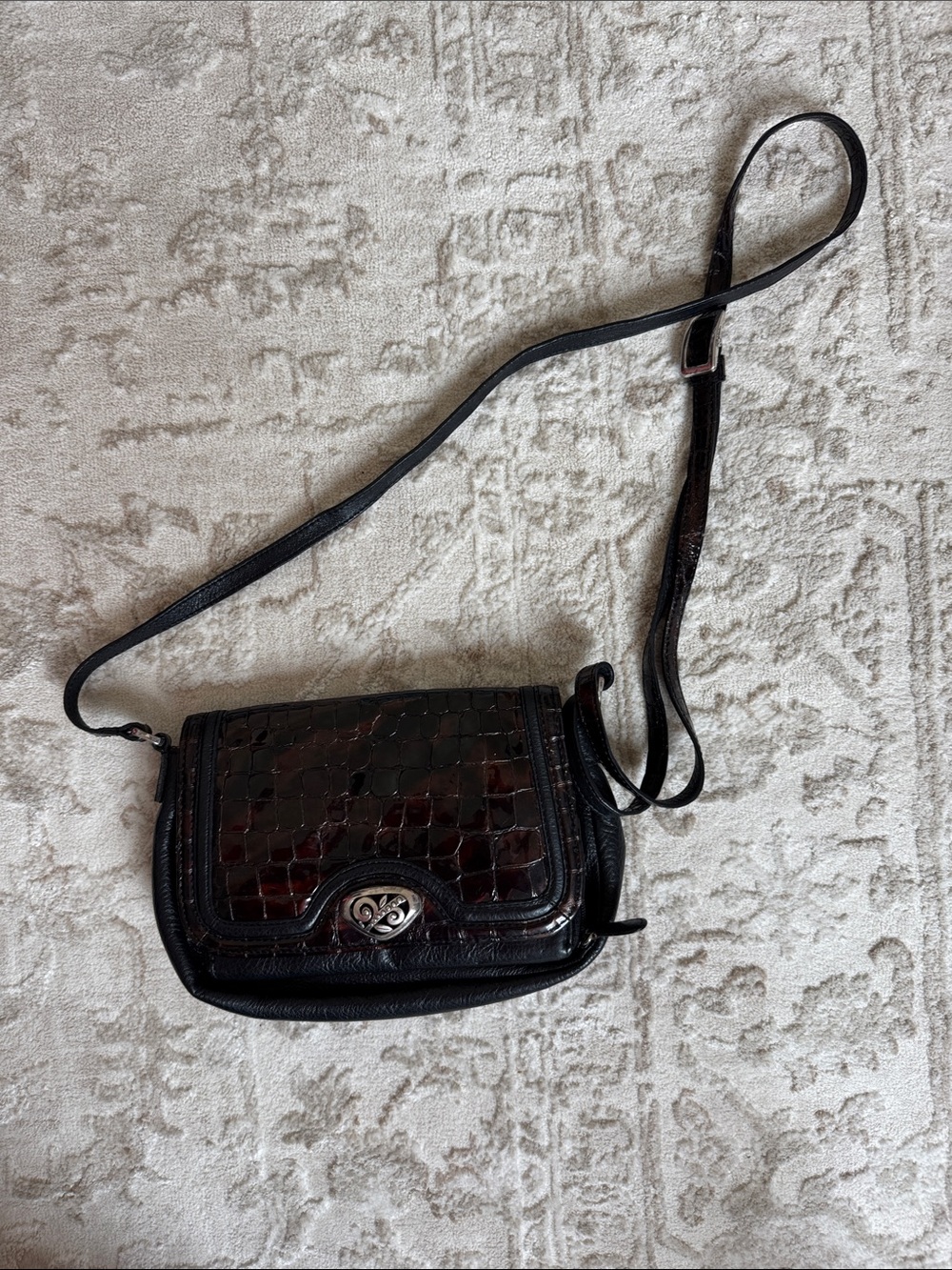 BRIGHTON Women's Black Crossbody Bag with Croc-Embossed Flap